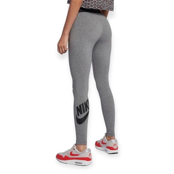 Nike Gray Grey Full Length Tight Fit Leggings Black Swoosh Logo Size Small - Picture 2 of 9